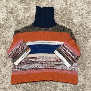 Knox Rose Navy and Orange Striped Turtleneck Sweater